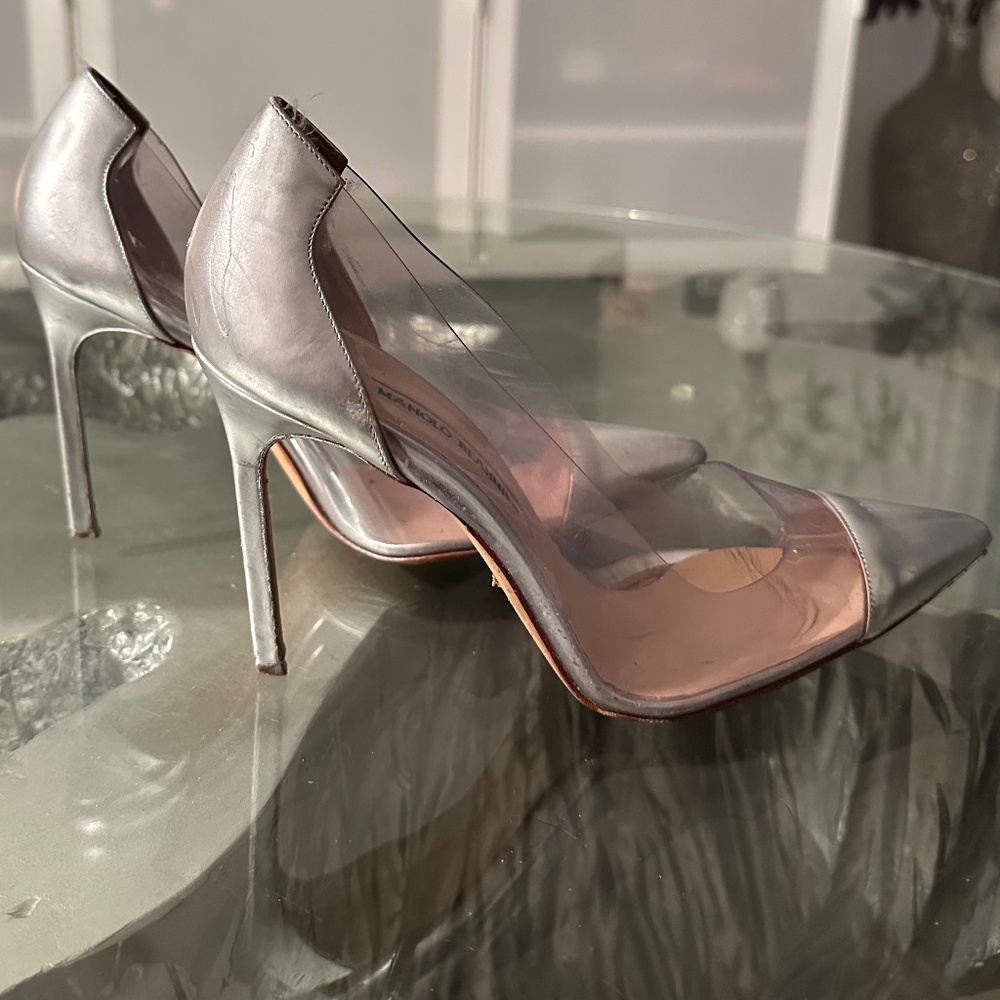 Silver PVC Manolo Blahnik Pumps